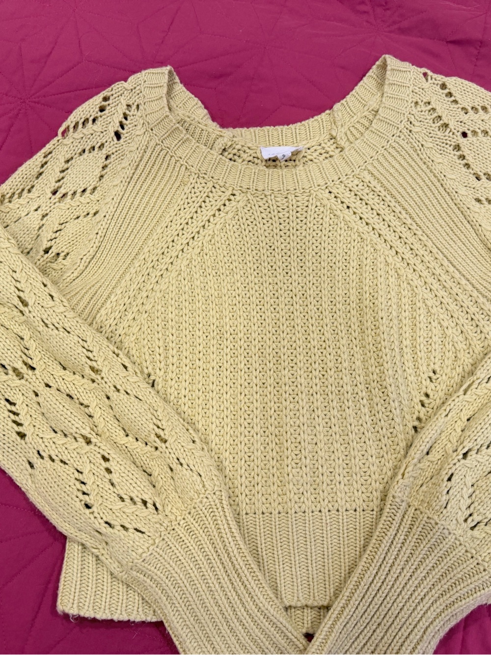 1.4.3. Story by Line Up Light Yellow Open-Knit Crewneck Sweater size small